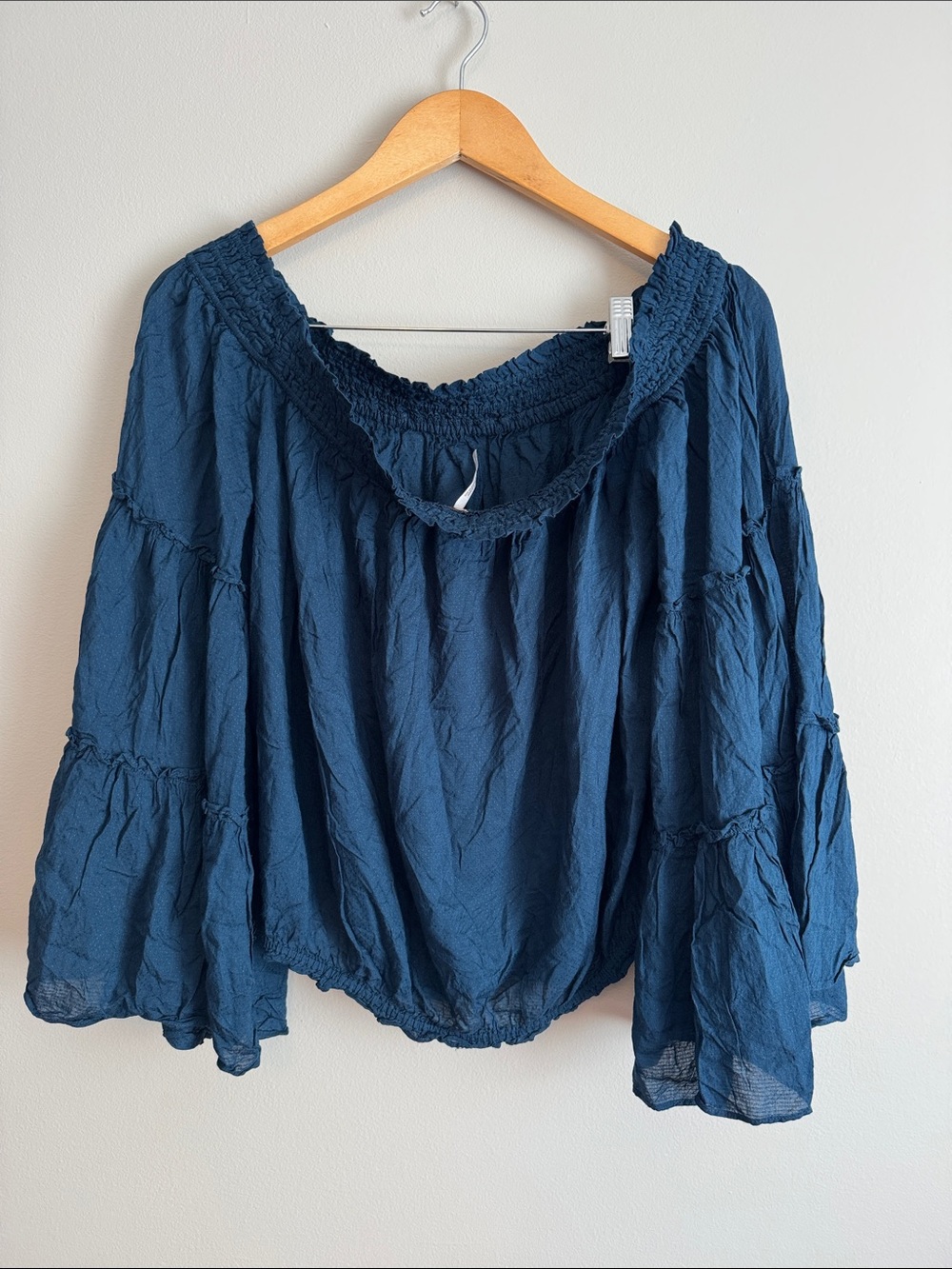Free people free spirit blue off the shoulder top boho large - Picture 3 of 7